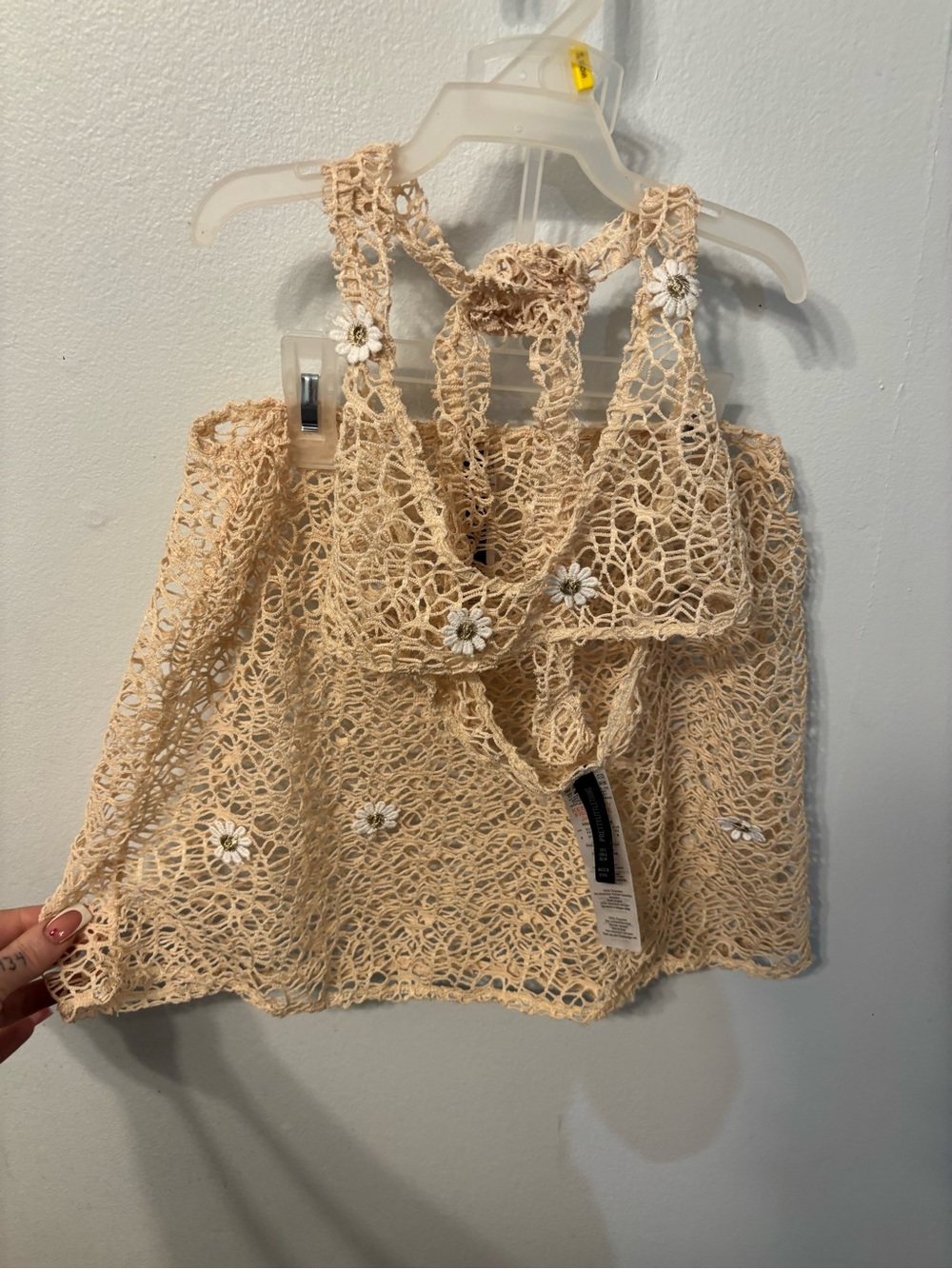 PrettyLittleThing Fishnet Daisy Top & Skirt Set